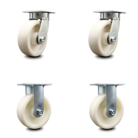 Service Caster 6 Inch Kingpinless Nylon Wheel Swivel Caster Swivel 2 Rigid, 2PK SCC-KP30S620-NYR-2-R-2